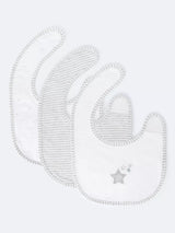 John Lewis Star Stripe Print Round Baby Bib Pack of 3 Grey