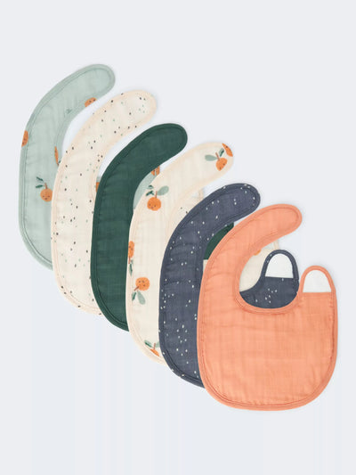 John Lewis Spot and Orange Print Round Muslin Bibs Pack of 6