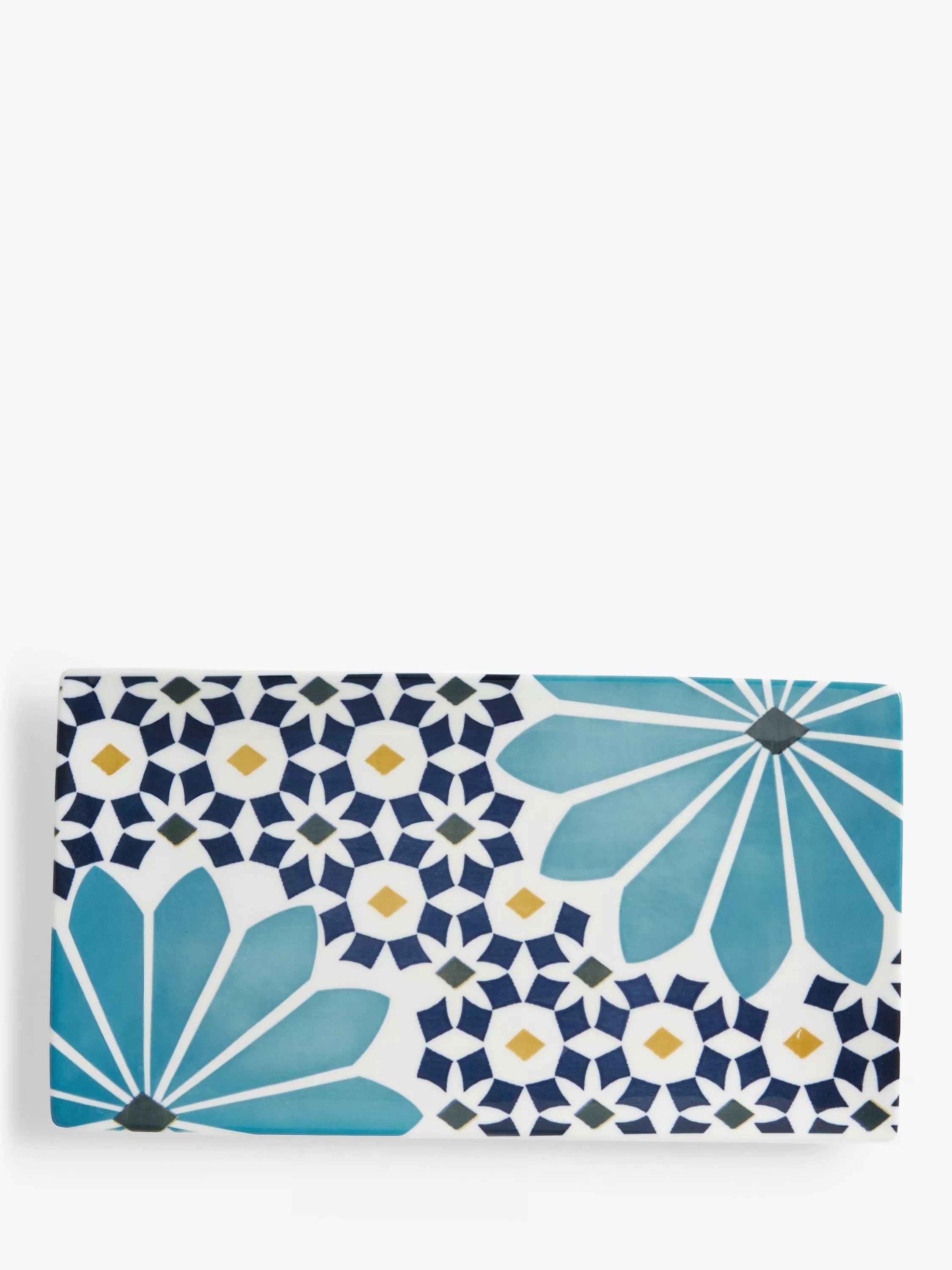 John Lewis Lisbon Fine China Rectangular Serving Platter, 28.5cm, Blue/Multi - McGrocer