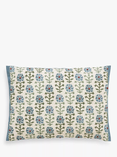 Cotton-Printed Embroidered Cushion with Flanged Edges