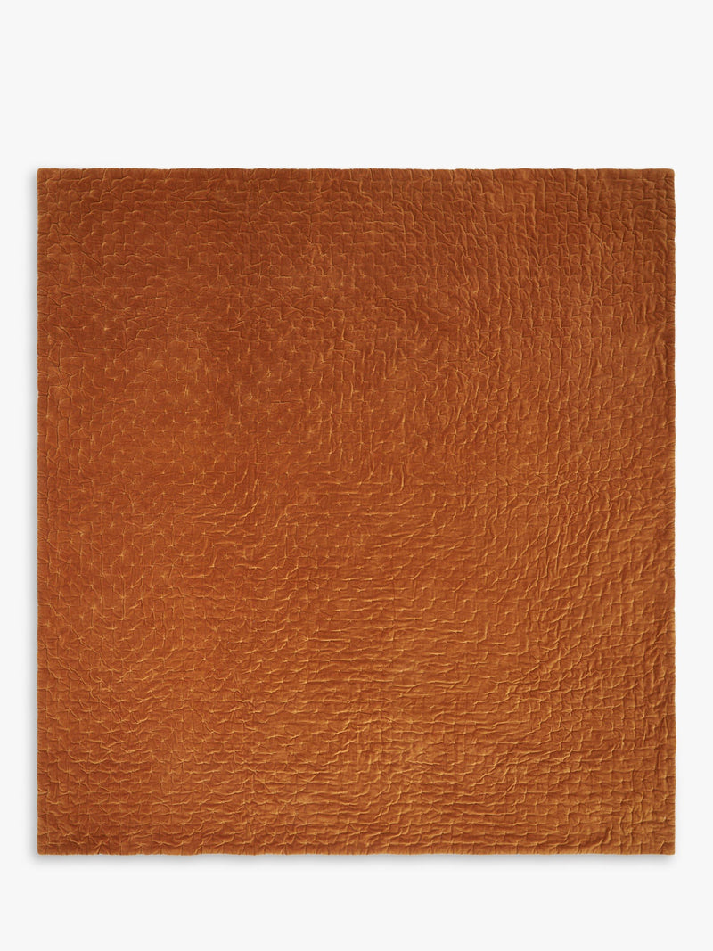 John Lewis reversible quilted cotton velvet bedspread with floral print rust blue, UK version