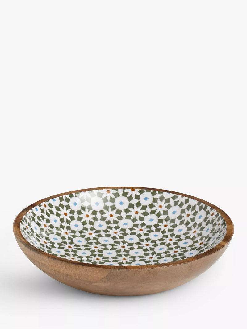 John Lewis serving bowl with Lisbon tile print, 38cm in mango wood, UK version