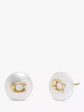 Coach Freshwater Pearl Coin Stud Earrings, Gold - McGrocer