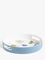Round Melamine Tray with Wildlife Floral and Insect Print, Multi
