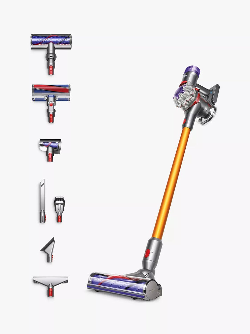 Dyson V8 Absolute cordless vacuum cleaner in silver and yellow with de-tangling technology - British product
