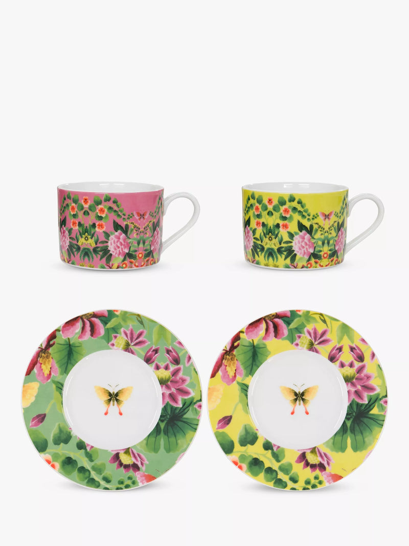 Designers Guild porcelain cup and saucer set with Ikebana floral design, 220ml - British product