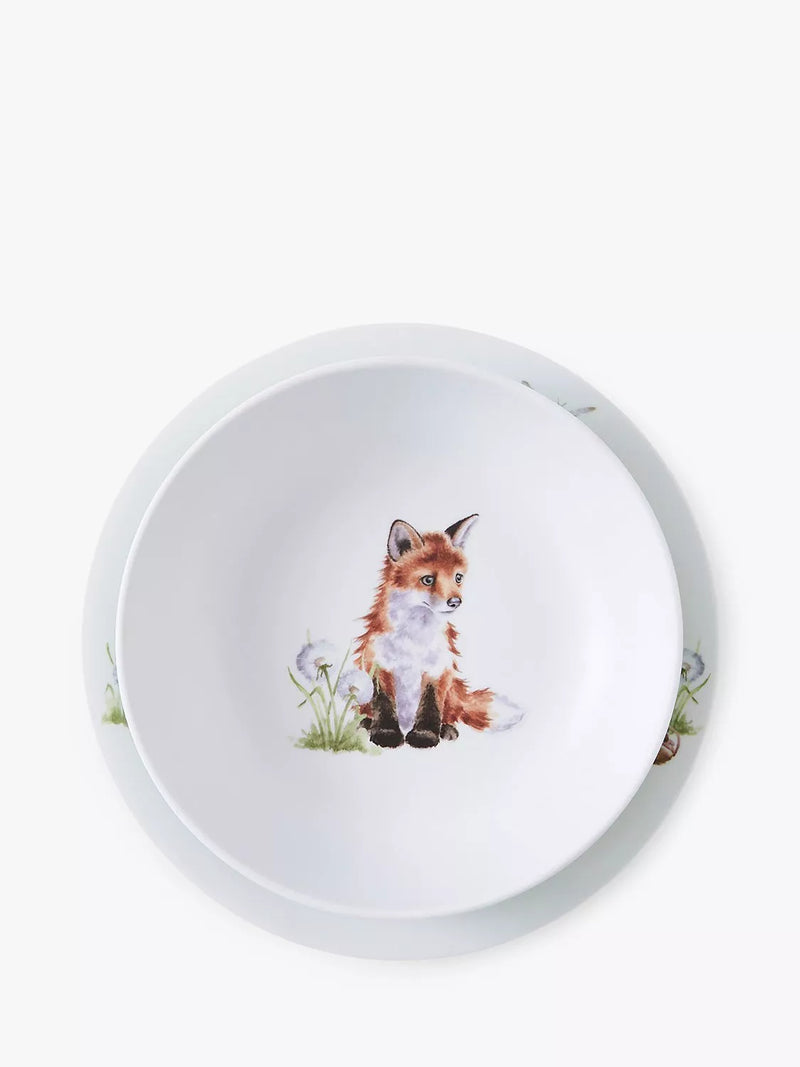 Wrendale Designs Baby Animals melamine plate and bowl set, Brown/Multi, Set of 2 (British brand)