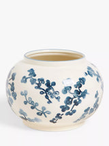Hand Painted Floral Stoneware Vase 15cm Blue White