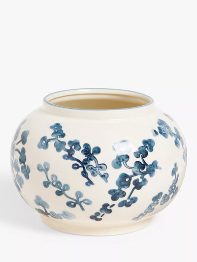 Hand Painted Floral Stoneware Vase 15cm Blue White