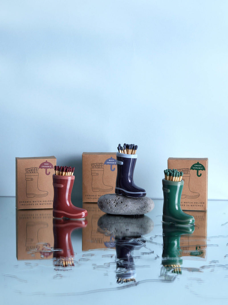 Paddywax green welly boot ceramic match holder, imported from the UK