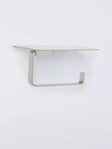 John Lewis Modernist Toilet Roll Holder with Shelf Silver Bathroom Accessory
