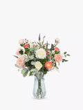 Artificial rose and ranunculus floral arrangement in glass vase, 64cm height, pink and white - British product
