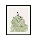 Framed Print with Mount in Green, Depicting 'Green Dress' Figurative Art