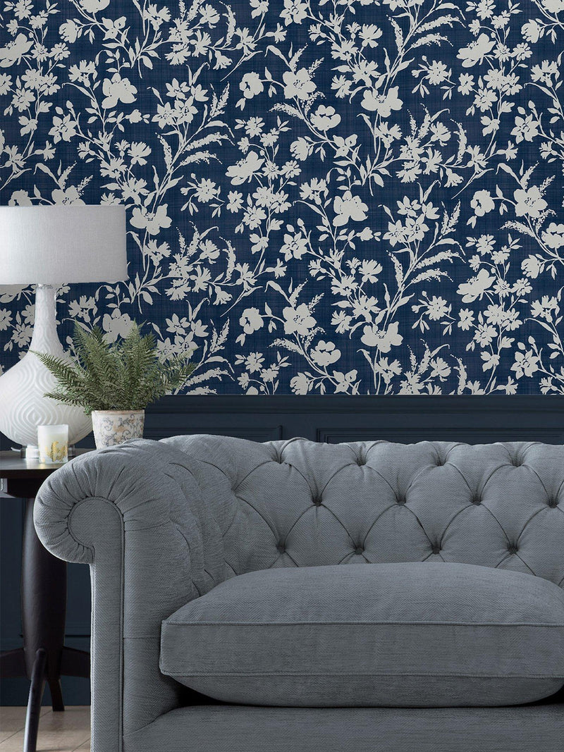 Laura Ashley Rye Wallpaper Midnight Sea, UK version