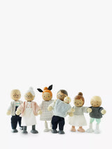 7-Piece Poseable Wooden Doll Family Set with Hand-Finished Outfits