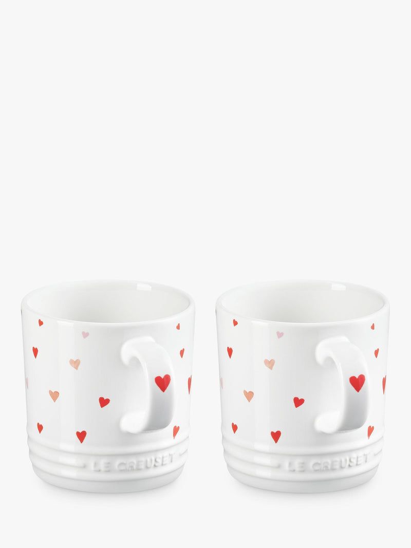 Le Creuset hearts stoneware mug set, 350ml, white and pink, UK version