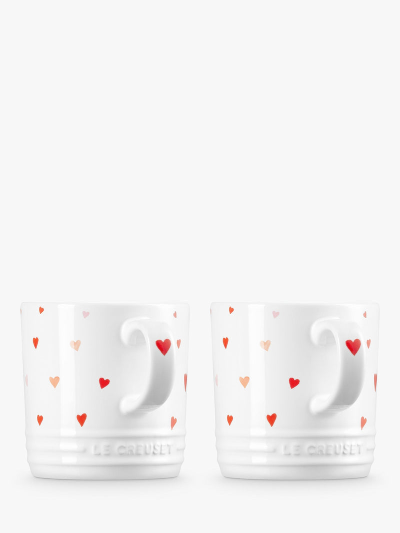 Le Creuset hearts stoneware mug set, 350ml, white and pink, UK version
