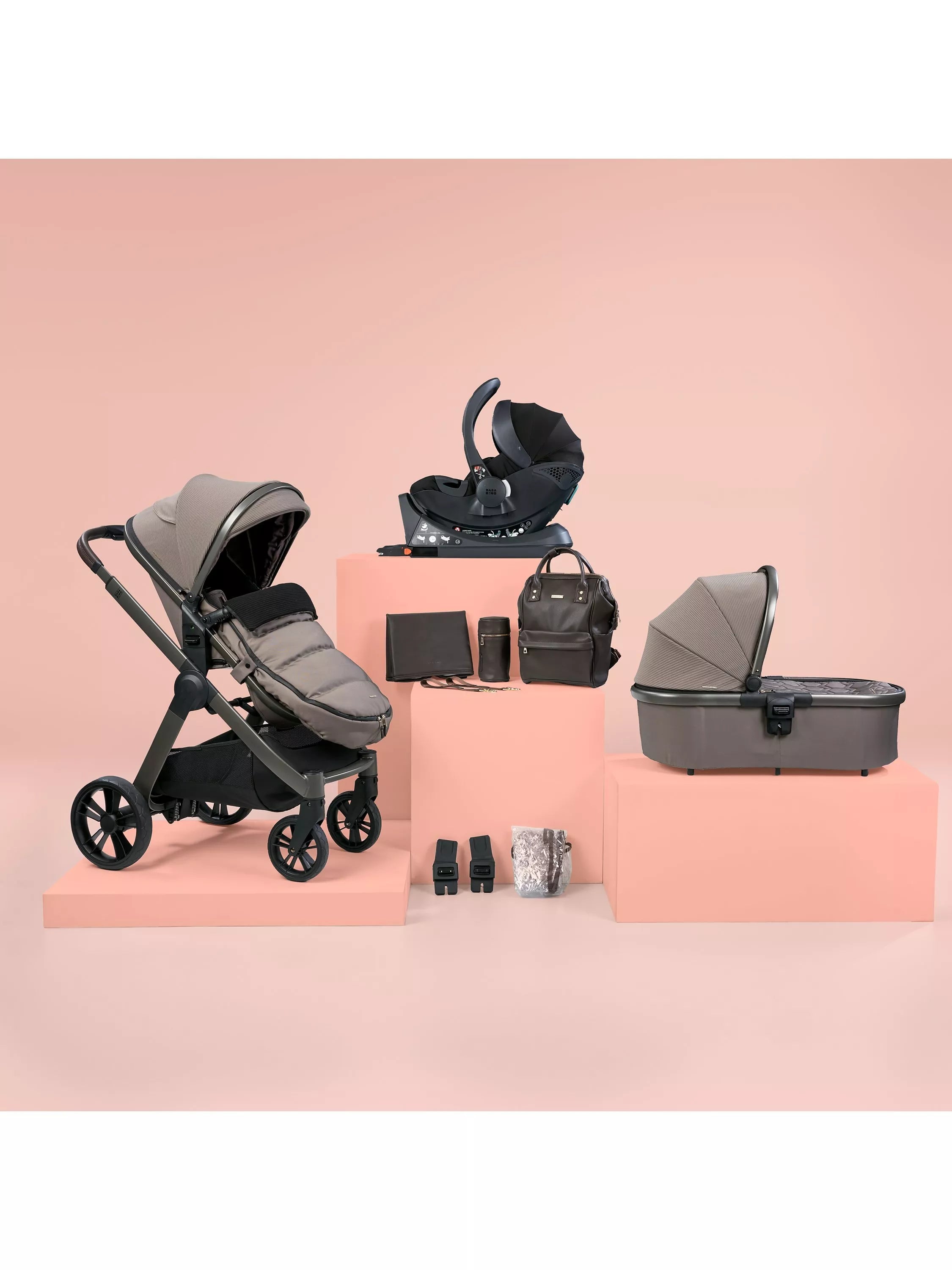 BabaBing! Raffi Complete Pushchair and Carrycot, Hera Car Seat and Base with Accessories Premium 11 Piece Bundle - McGrocer