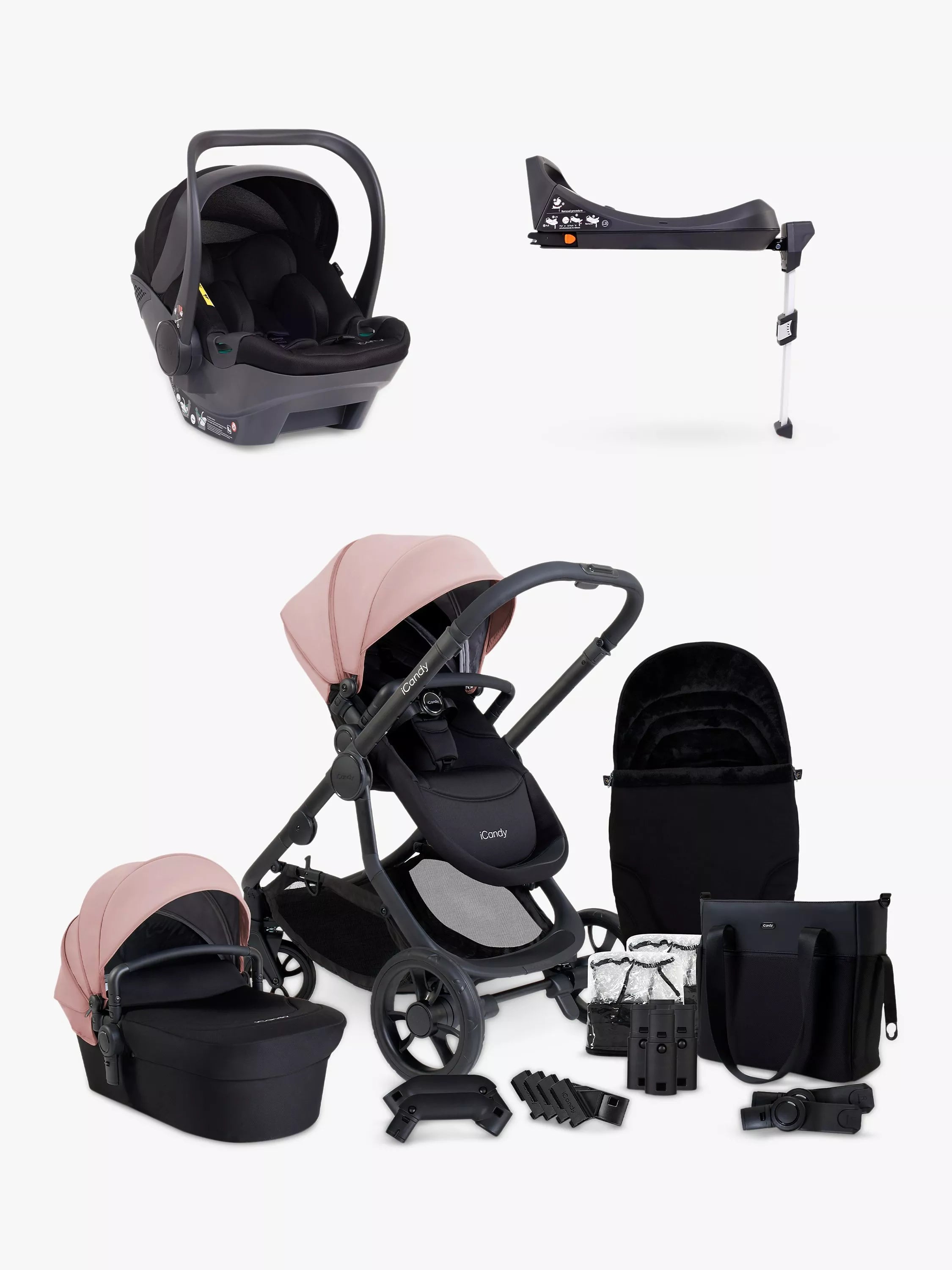 iCandy Orange 4 Pushchair, Carrycot & Accessories with Cocoon Car Seat and Base Travel Bundle - McGrocer