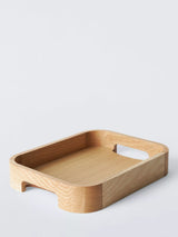 Small Contemporary Oak Wood Serving Tray with Twin Handles, FSC-Certified, Natural