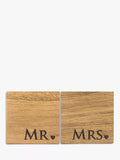Selbrae House Mr & Mrs square oak coasters set of 2 (British brand)