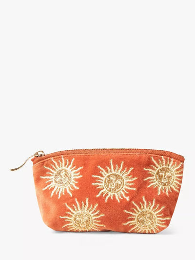 Velvet Coin Purse with Hand-Drawn Sun Embroidery
