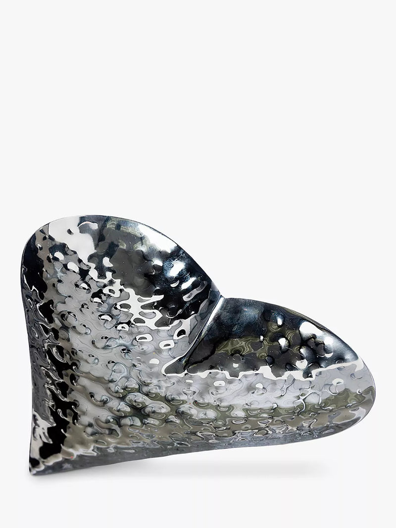 Selbrae House hand-hammered heart-shaped stainless steel dish in silver (British brand)