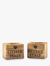 Handcrafted Oak Wood Egg Cups with Engravings, Set of 2