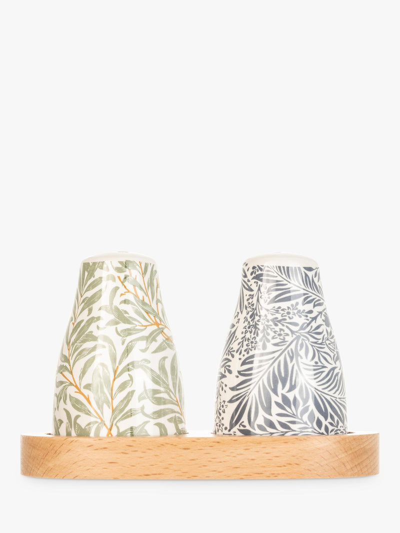Salt and pepper set with William Morris print and wooden base (British brand)