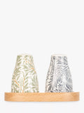 Salt and pepper set with William Morris print and wooden base (British brand)
