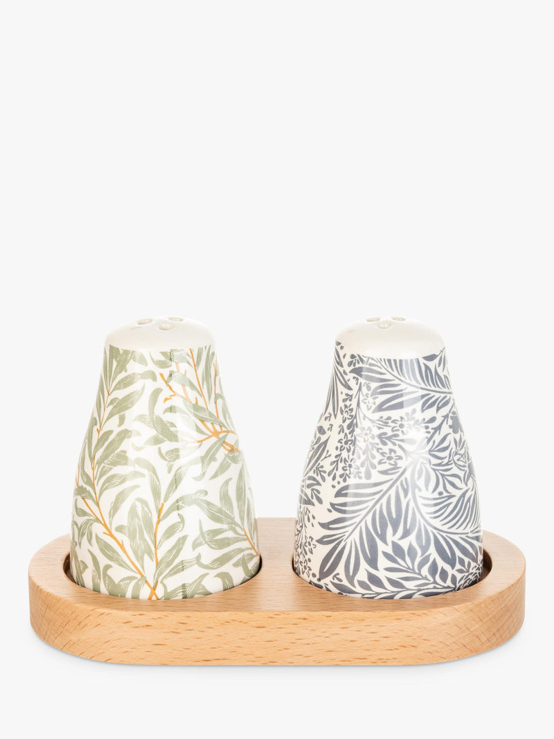 Salt and pepper set with William Morris print and wooden base (British brand)