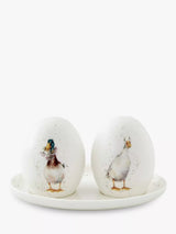 Fine Bone China Duck-Themed Salt and Pepper Shaker Set with Oval Tray