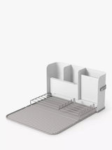 Folding Dish Rack with Cutlery Sections and Caddy Base, White