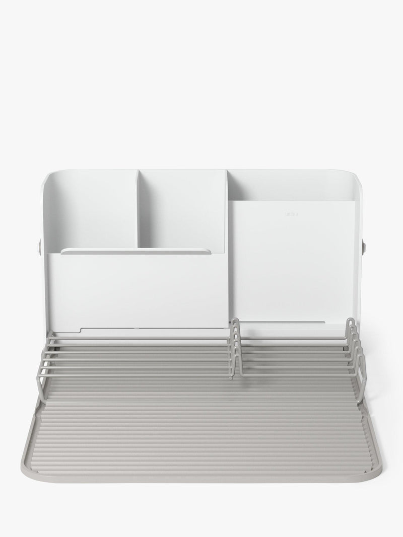 Umbra folding dish rack with cutlery sections and caddy base, white (British brand)