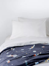 John Lewis Kids' Space Print Fleece Blanket Navy Childrens W100 x D150cm