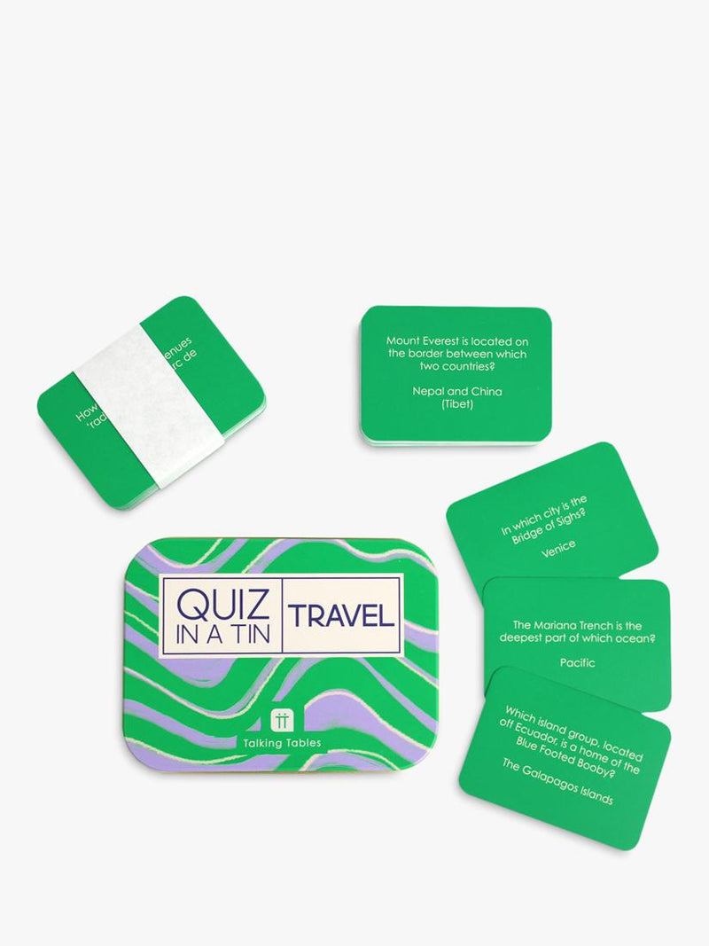 Talking Tables Travel Quiz tin container (British brand)
