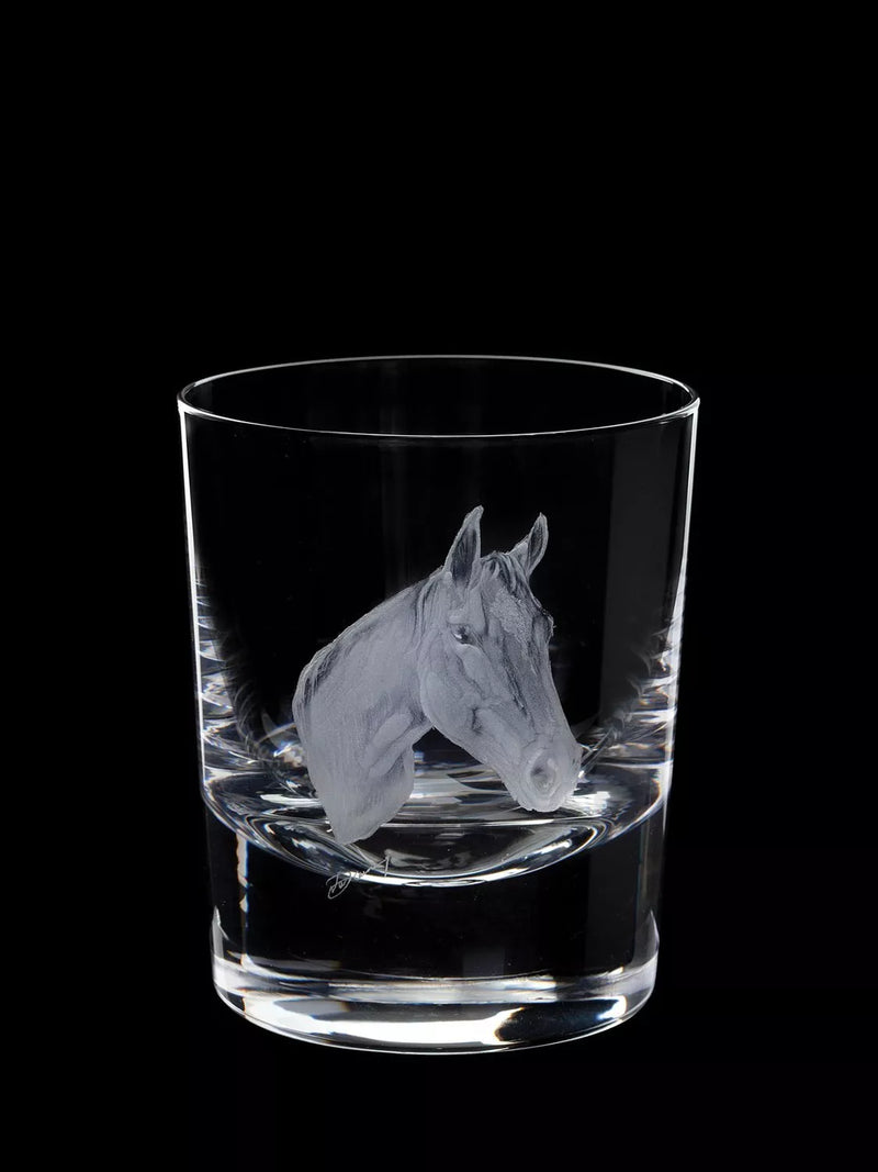 Dartington Crystal hand engraved horse glass tumbler 300ml clear - British product