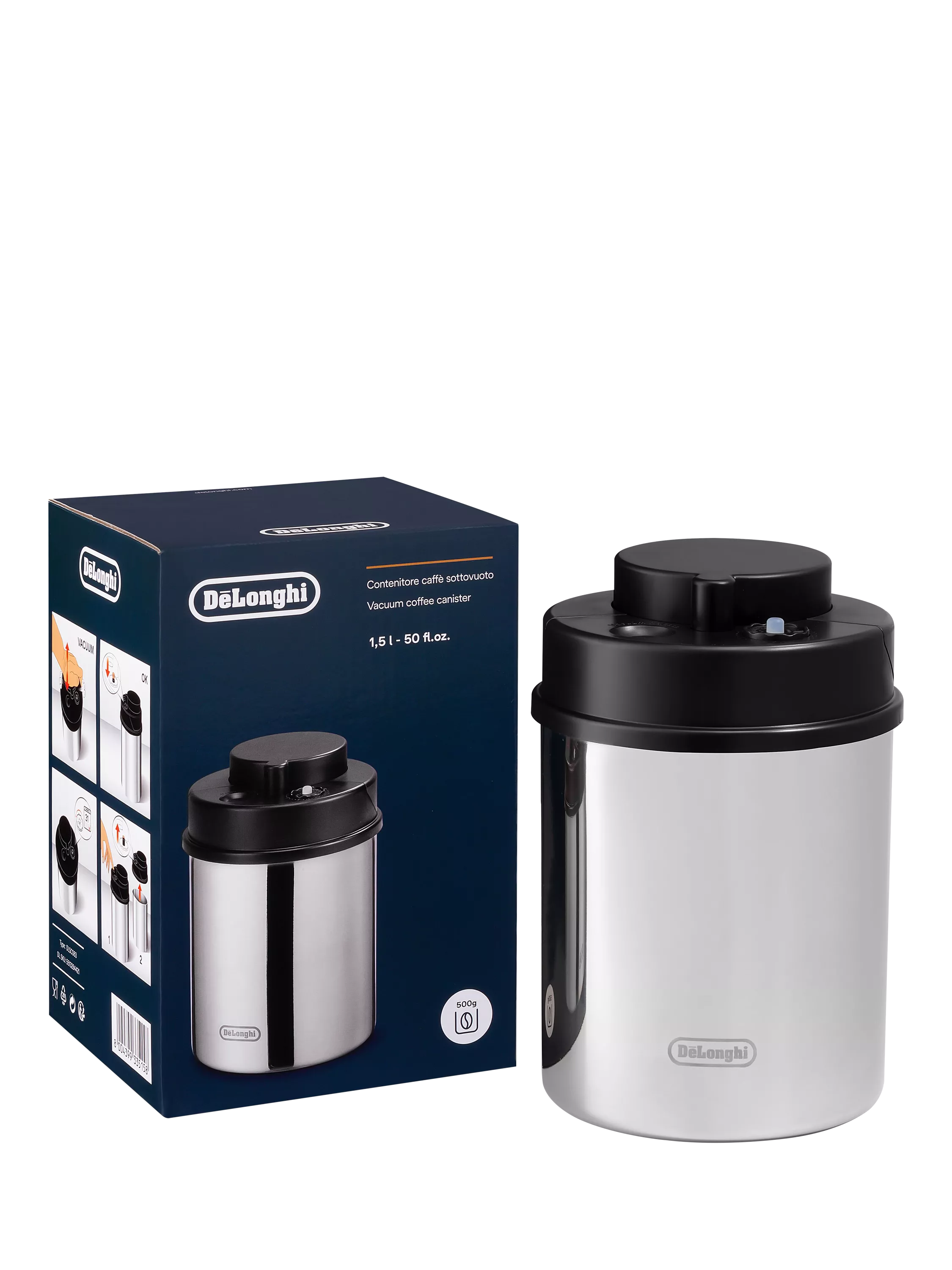 De'Longhi DLSC063 Vacuum Coffee Canister, Grey - McGrocer