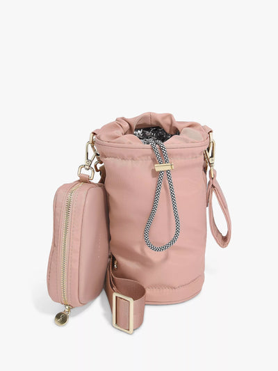 Thermo-Lined Recycled Nylon Bottle Bag in Blush with Phone Pocket and Removable Pouch