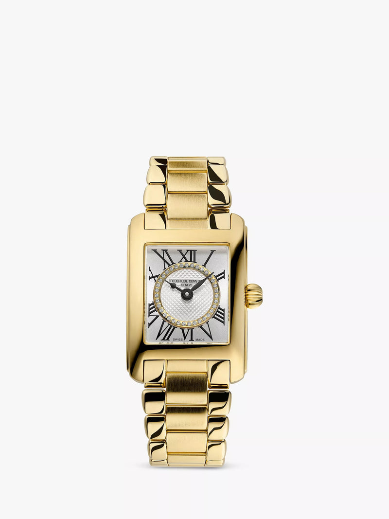 Frederique Constant women's carree bracelet strap gold watch - British product