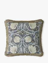 Square Cushion with Pimpernel Design, Cotton-Velvet Reverse and Fringed Edging in Ink