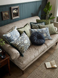 William Morris Pimpernel square cushion in Ink with cotton-velvet reverse (British brand)