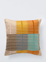 Multi-Colored Square Cushion with Textured Striped Design and Feather Filling