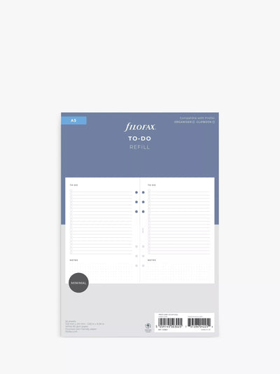 A5 Minimal To Do Personal Organiser Insert with 56 Sheets of Fountain Pen Friendly Paper