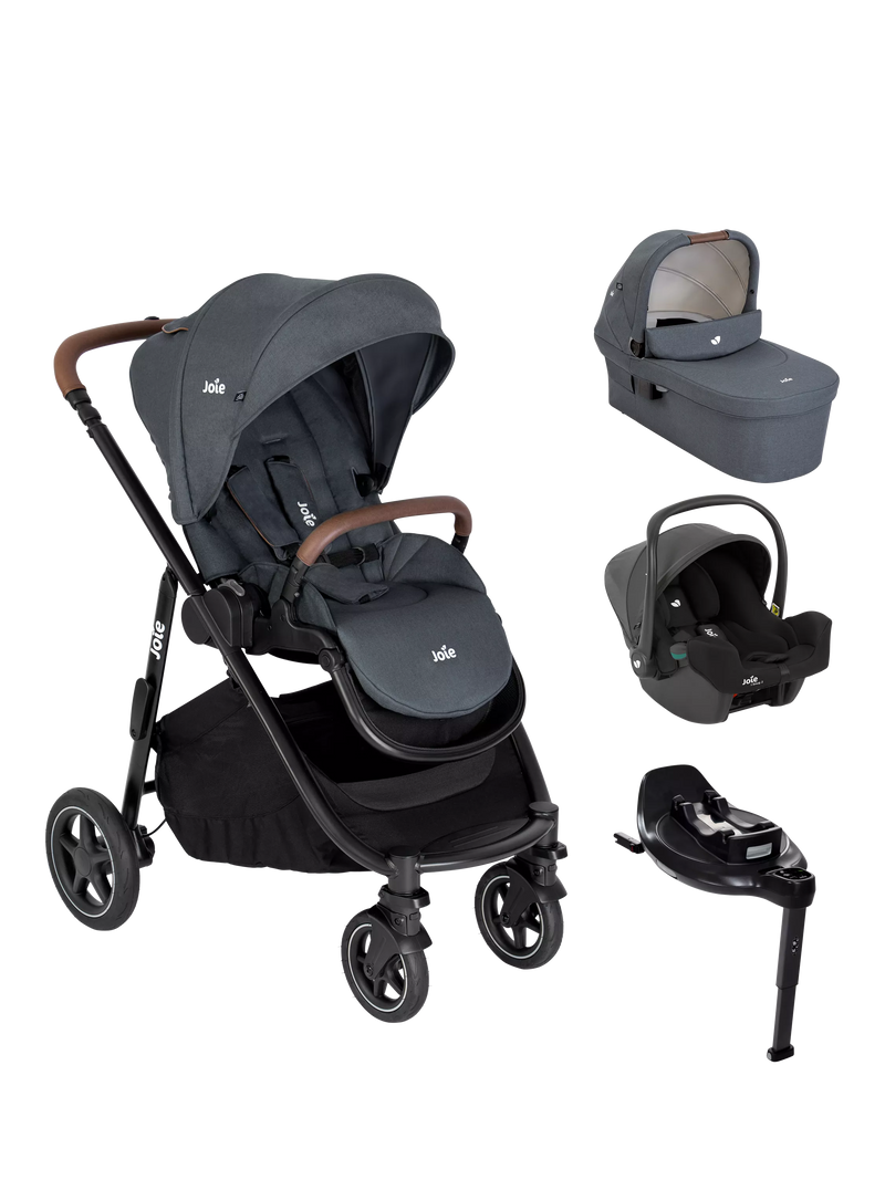 Joie Baby Versatrax Pushchair, Ramble XL Carrycot, i-Snug Car Seat and i-Base On the Go Encore Bundle - McGrocer