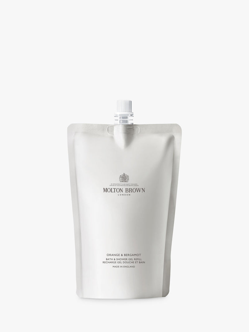 Molton Brown orange and bergamot bath and shower gel refill 400ml, imported from the UK