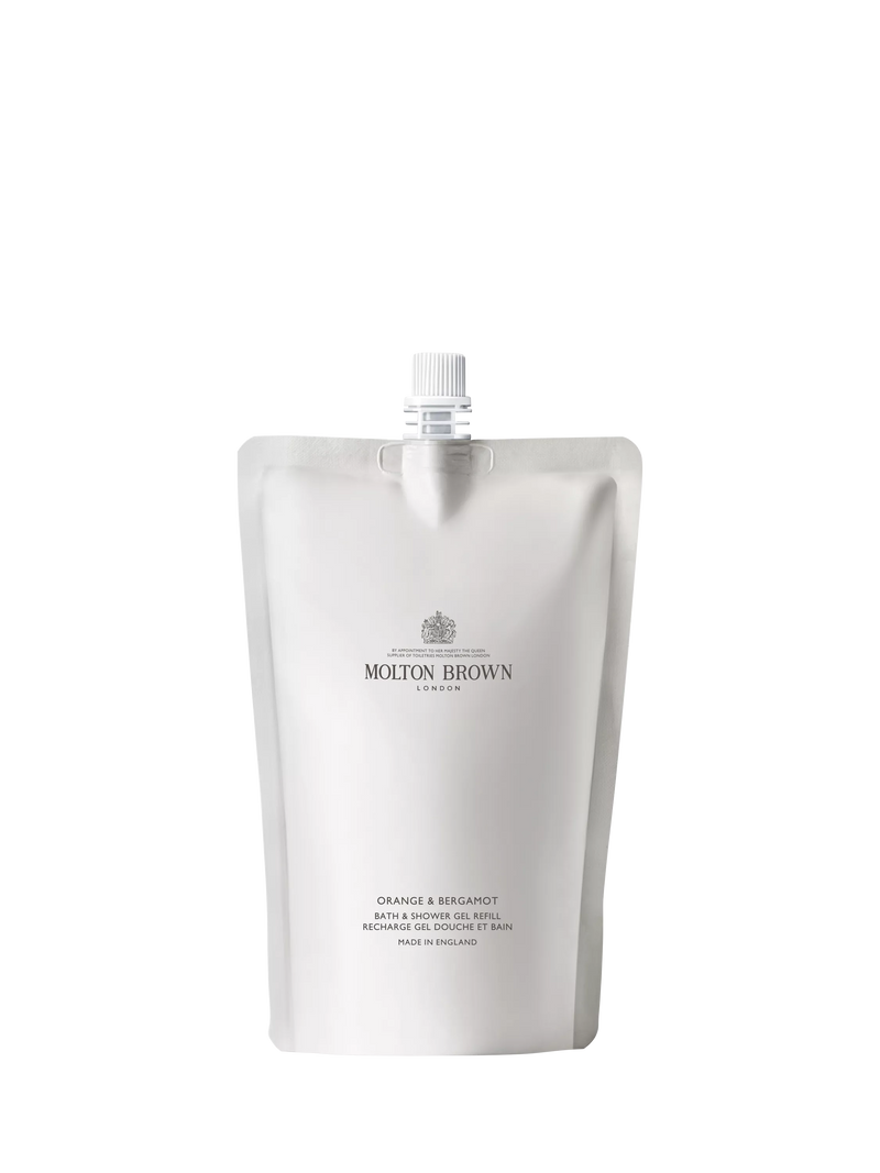 Molton Brown orange and bergamot bath and shower gel refill 400ml, imported from the UK