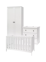 Silver Cross Bromley Cotbed Double Wardrobe and 3 Drawer Dresser Set White Nursery Furniture Set