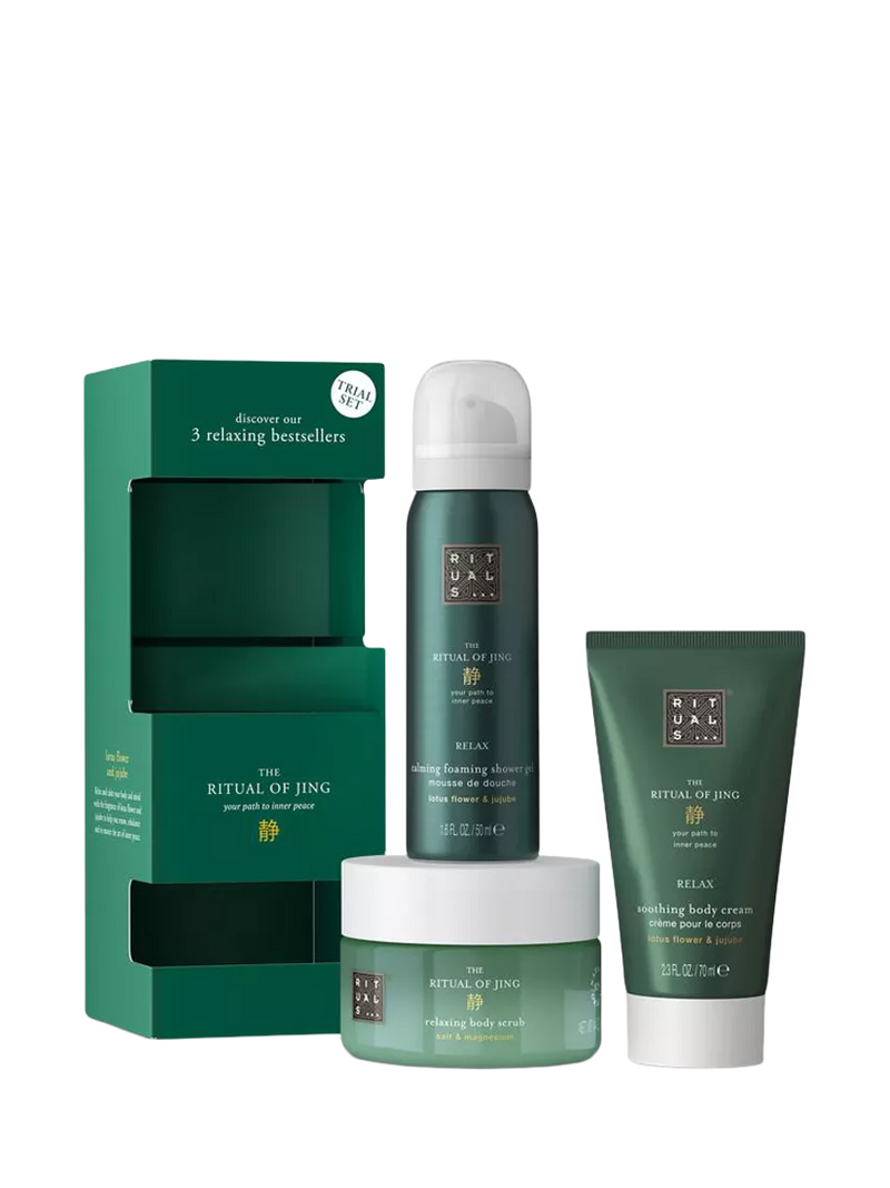 Rituals bodycare gift set with lotus and jujube scrub, cream, and gel, imported from the UK
