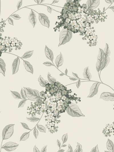 Fern and Lilac Flower Pattern Wallpaper
